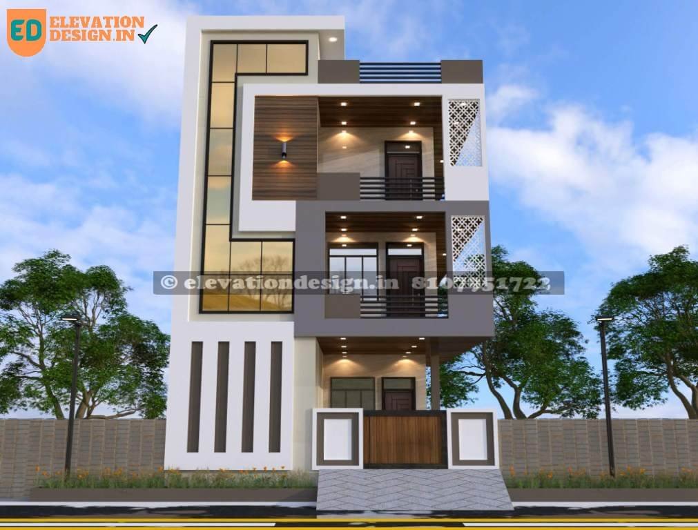 Image of indian 3 floor house front design