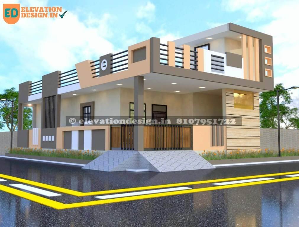 village single floor home front design