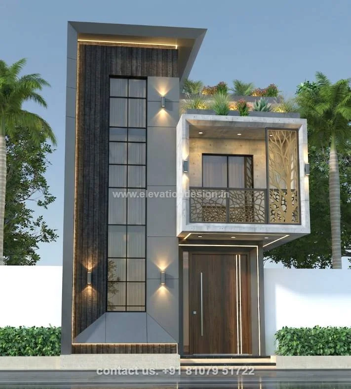 indian style 2 floor elevation small house 18 ft
