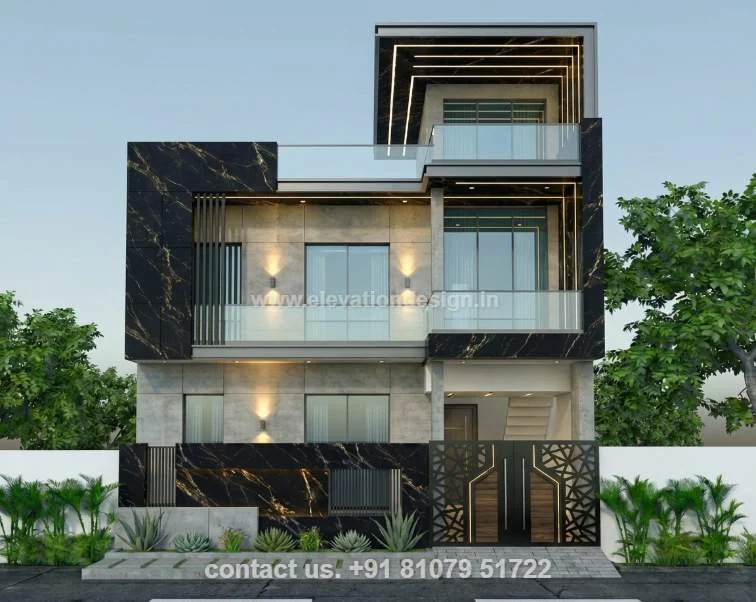 3d front elevation double floor 24 ft