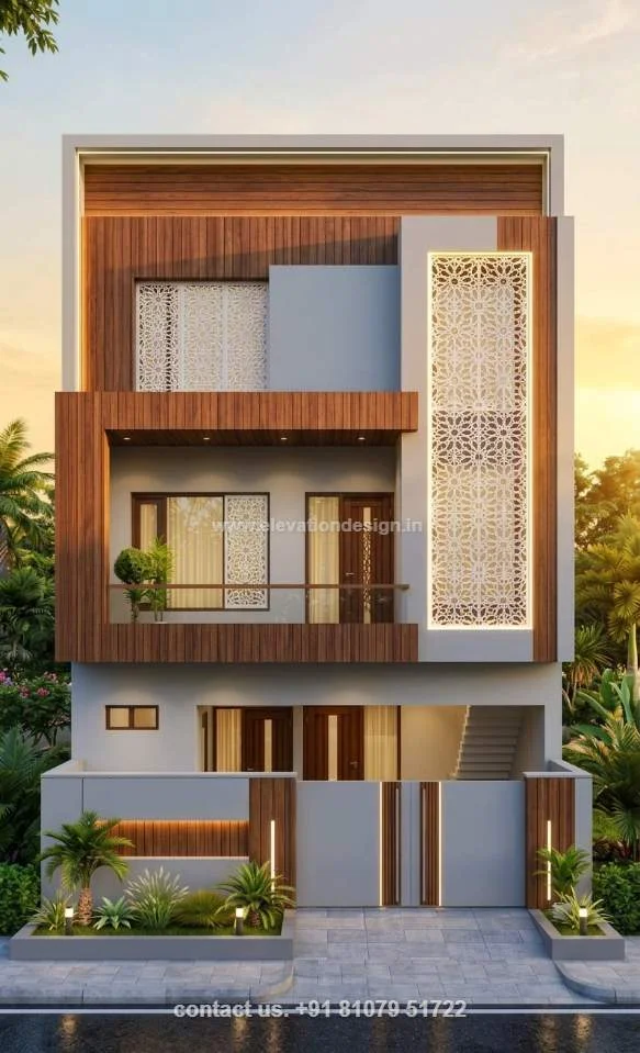 wood finish elevation tiles design 30 ft