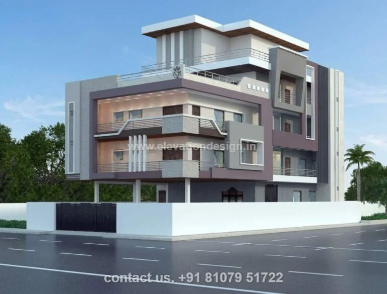 L shaped corner 3 story elevation 43 ft