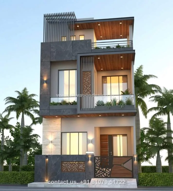Small double floor house front design 18 ft