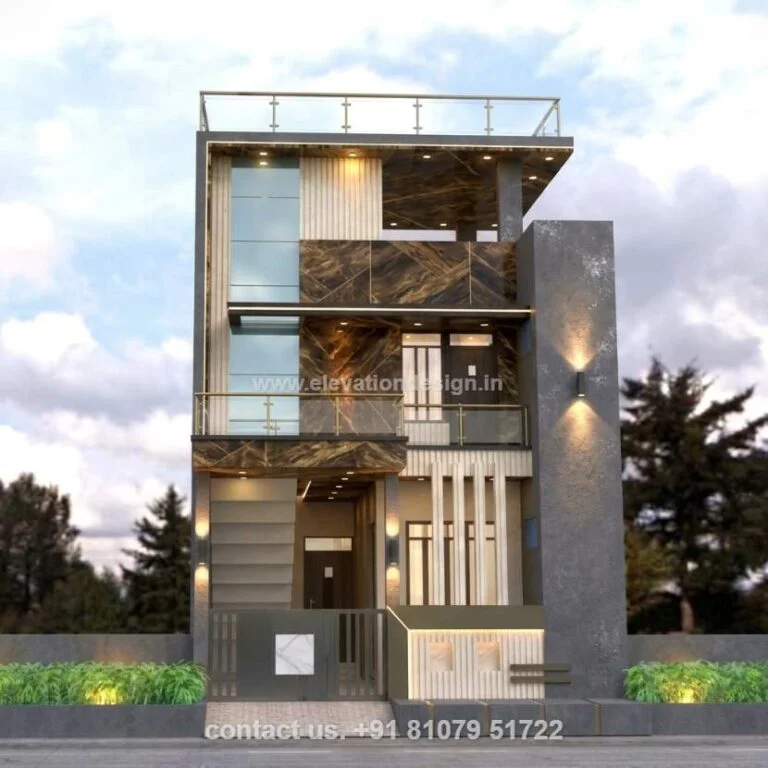 2 floor flat roof house front view 21 ft