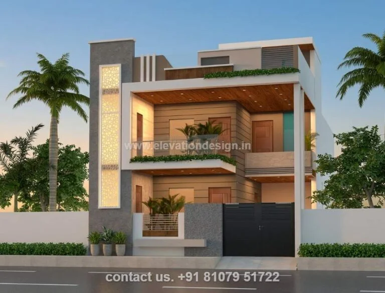 jali pattern front elevation double floor 33 ft