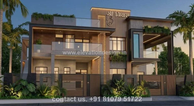 wide frontage 2 floor house design 80 ft