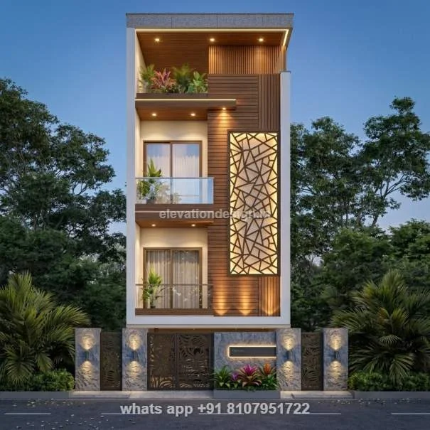 15×40 Indian Style Front Elevation G+2