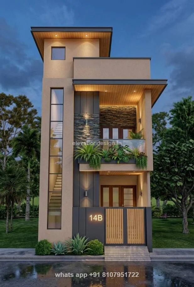 15×40 Modern Front Elevation 2 Floor