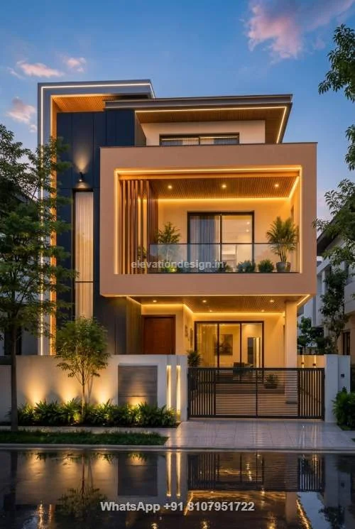 27 Ft Single Floor House Front Design 3d