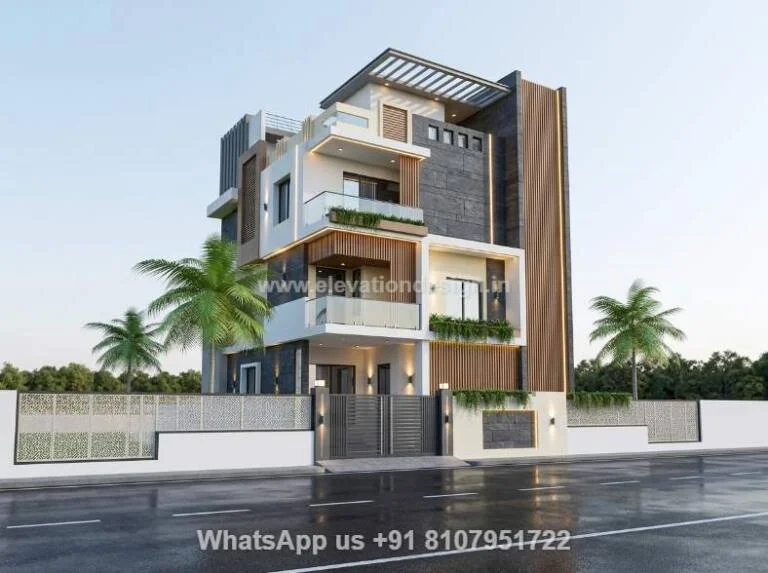 House Elevation For 3 Floors Double Floor