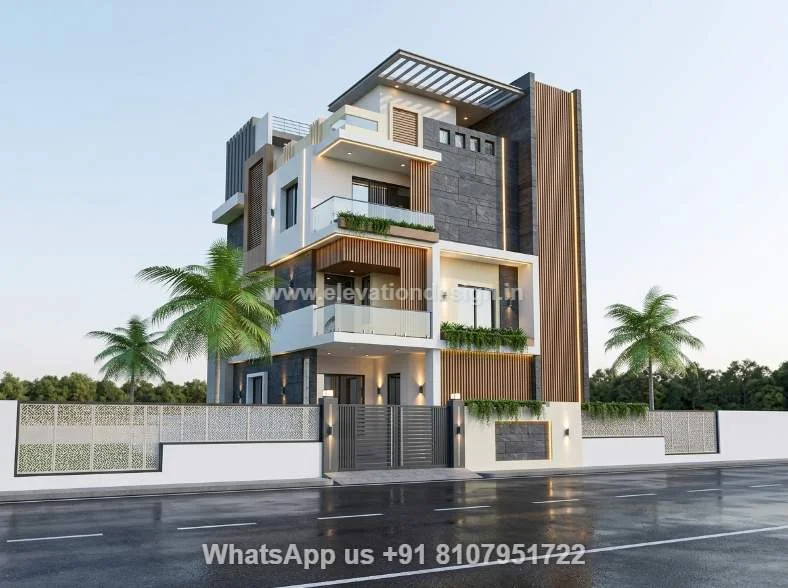 House Elevation For 3 Floors Double Floor