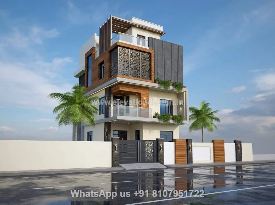 House Elevation For 3 Floors Single Floor