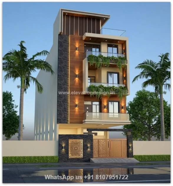 Modern Elevation For 3 Floor Building Indian Style