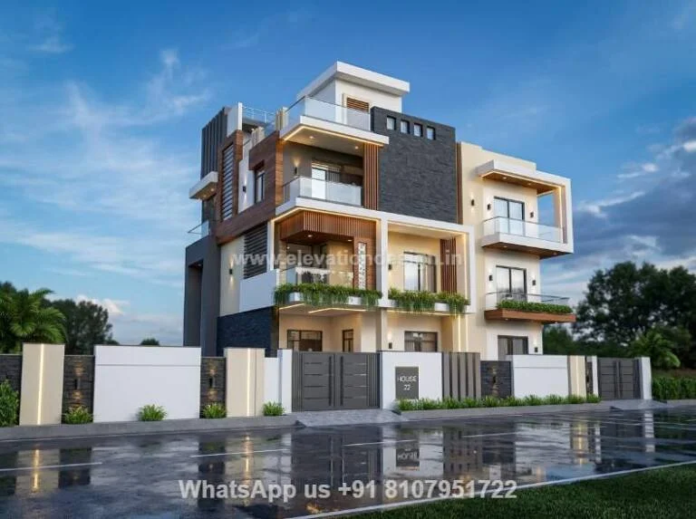 Modern House Elevation For 3 Floors