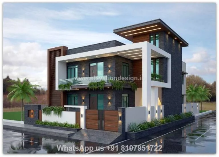 Modern House Front Elevation Design Double Floor With Balcony