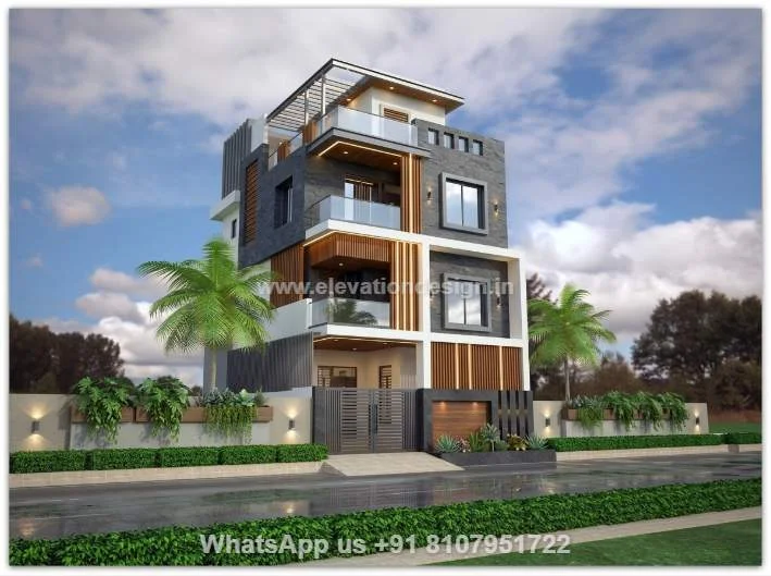 Simple House Elevation For 3 Floors