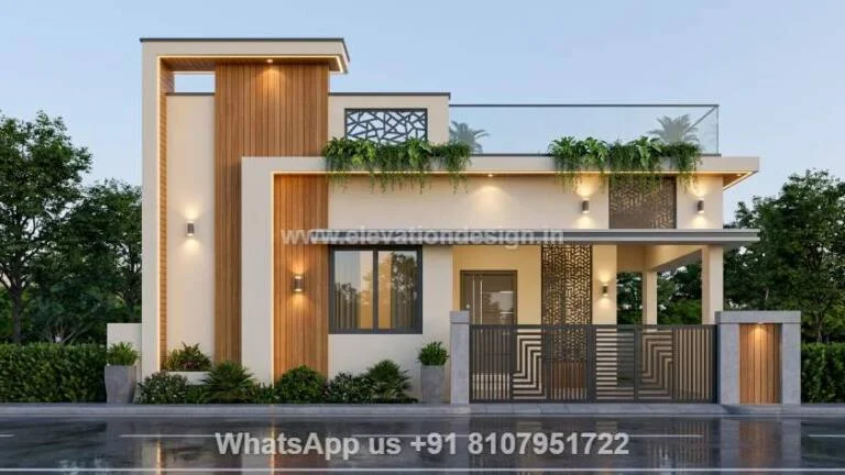 Village Single Floor Home Front Design 3d