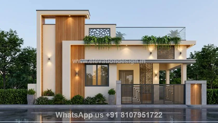 Village Single Floor Home Front Design 3d