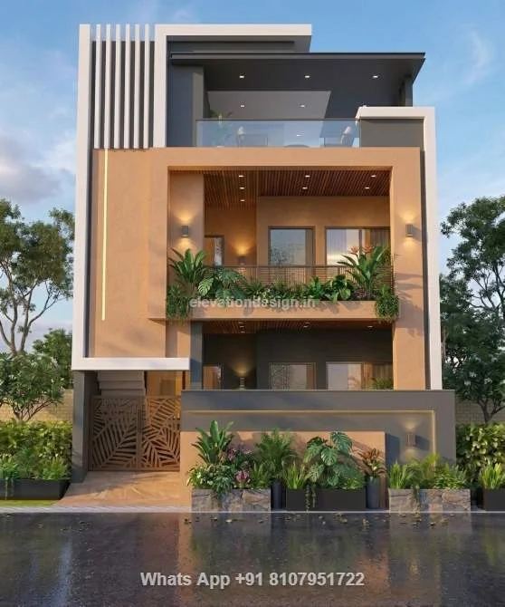 Double Floor Front Elevation Tiles Design For Home