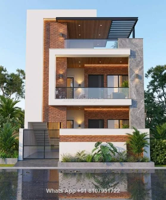 Double Floor Single Floor House Front Design 3d
