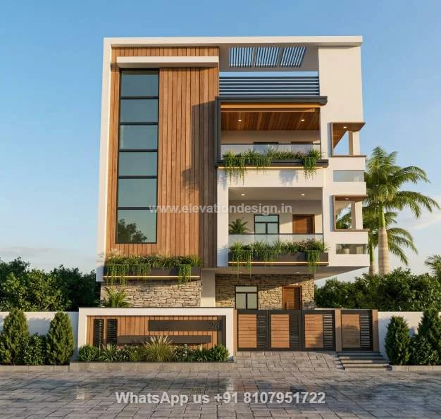 3 Sotry Elevation Wooden Design