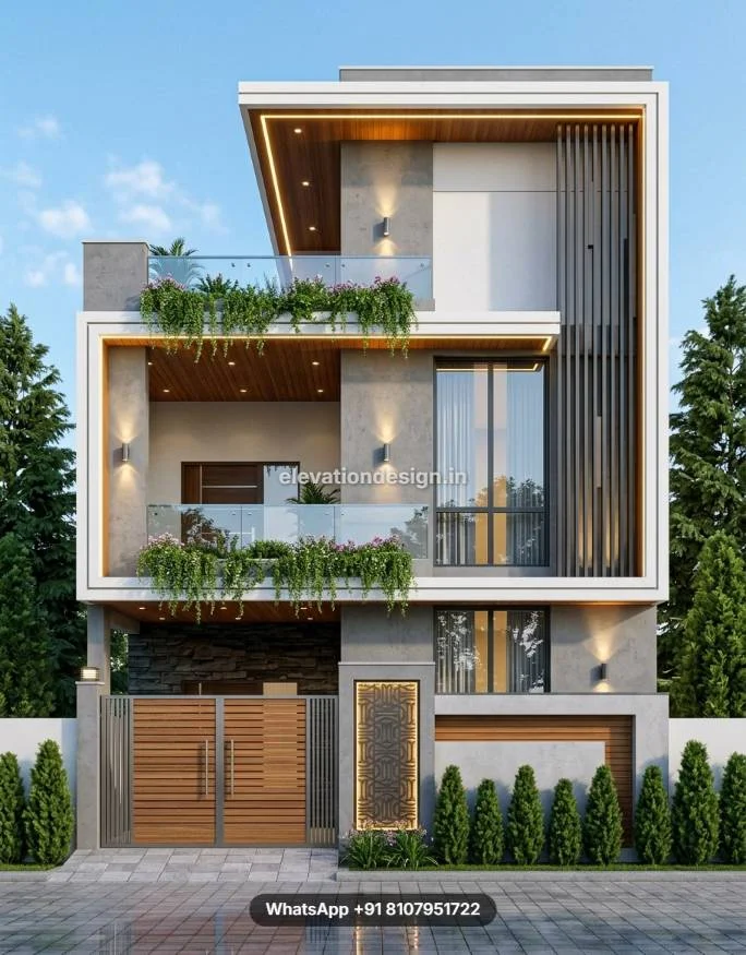 3D Home Front Elevation With Two Story