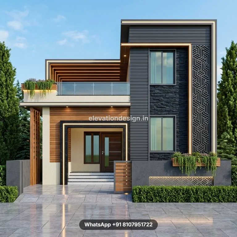 3d Home Elevation With  Black  Stone