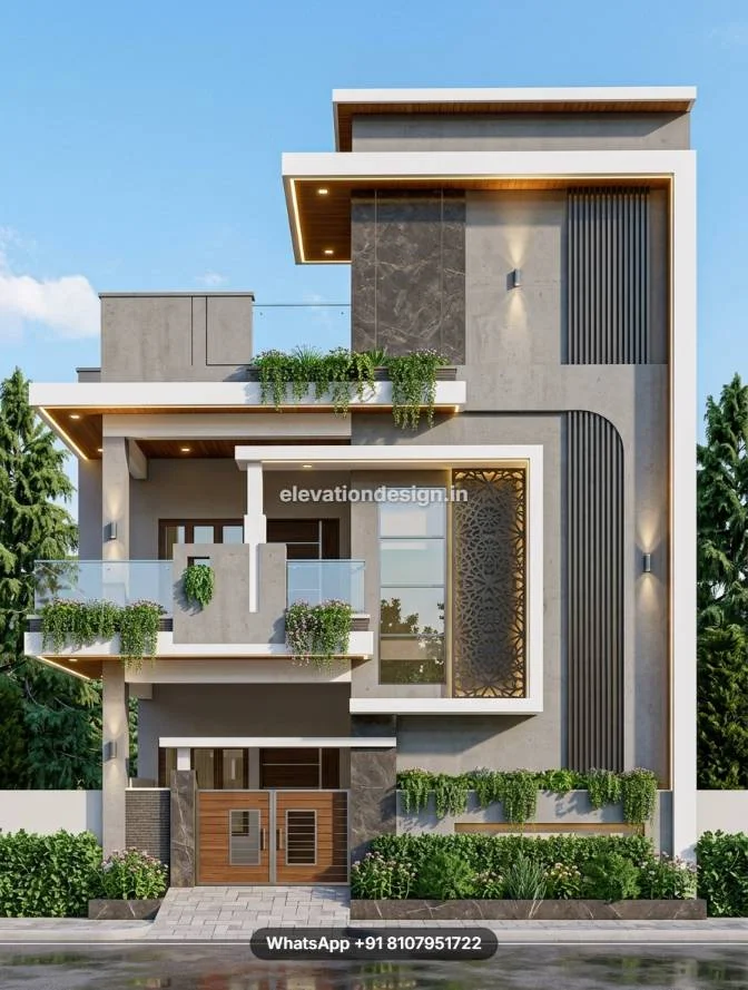 Double Floor Jali Elevation Front Design