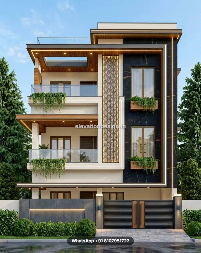 Exterior Front Wall Design With Boundary Wall