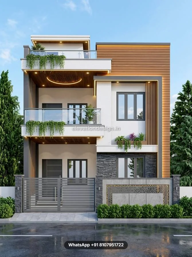 Modern Front Balcony House 3D