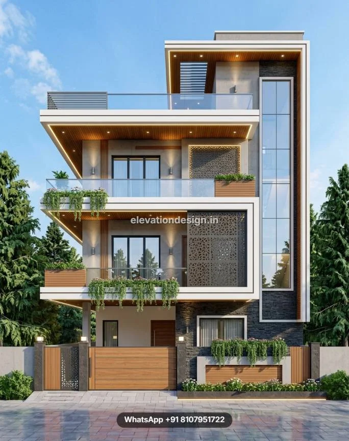 Modern Front With Jali Elevation