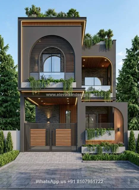Modern House With Grey Color Theme Elevation Design