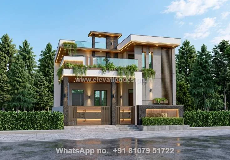 North Facing Home Elevation With Car Parking