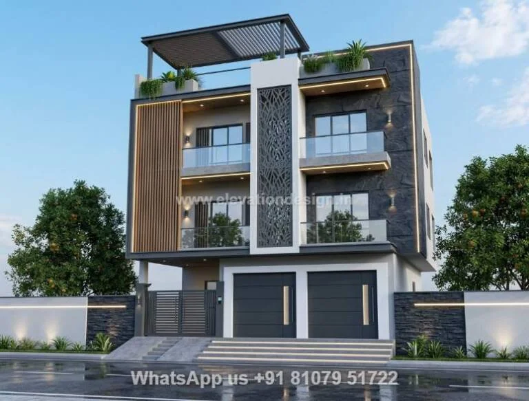 Three Floor Home Front Design 3d