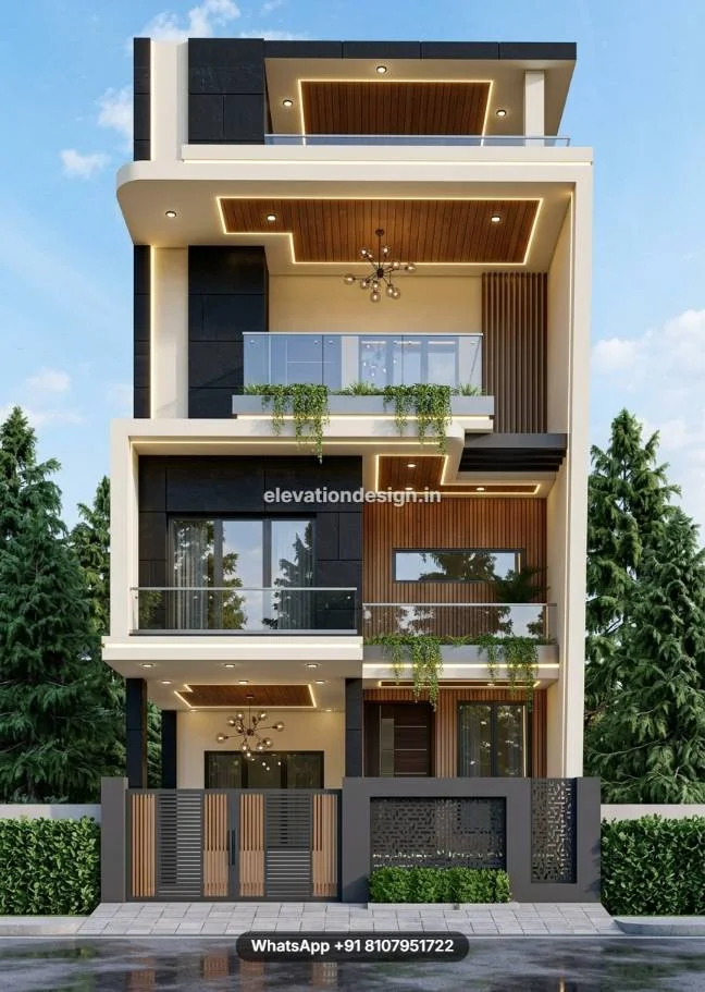 Triple Floor Balcony Elevation Design