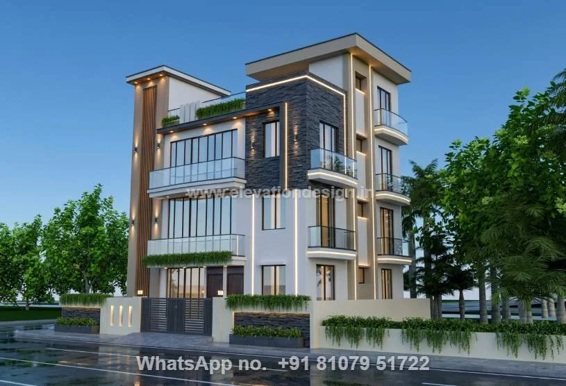 Village G+2 Building Front Design