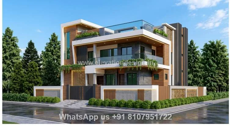 Corner Elevation With Compound Wall Design