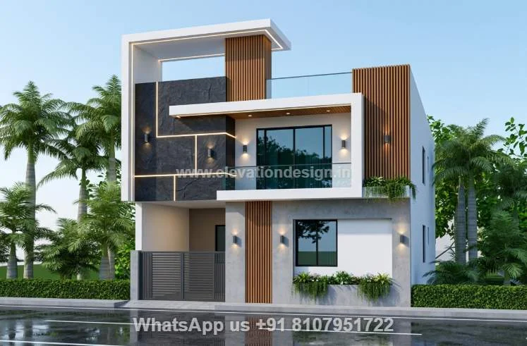 Double Floor Front Balcony 3d Elevation