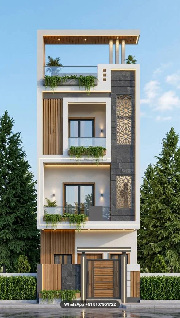 Elegant Narrow Modern House Front Design