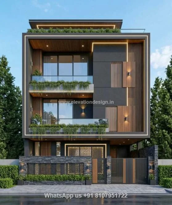 Front Wall Design For Three Floor House