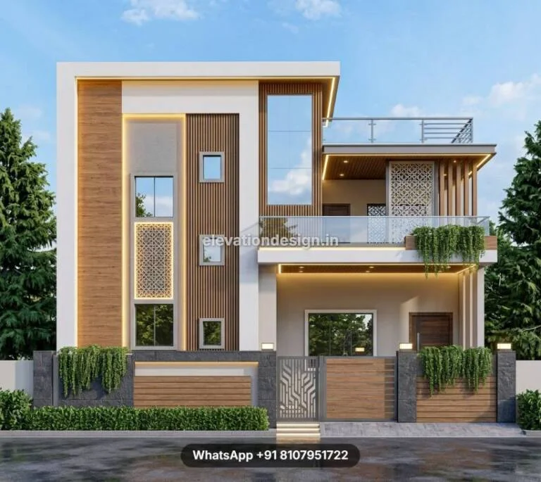 High End Stone And Louver Front House Design
