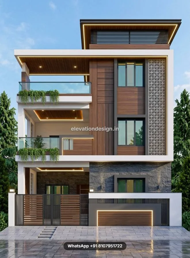 House Front Design Wooden Touch