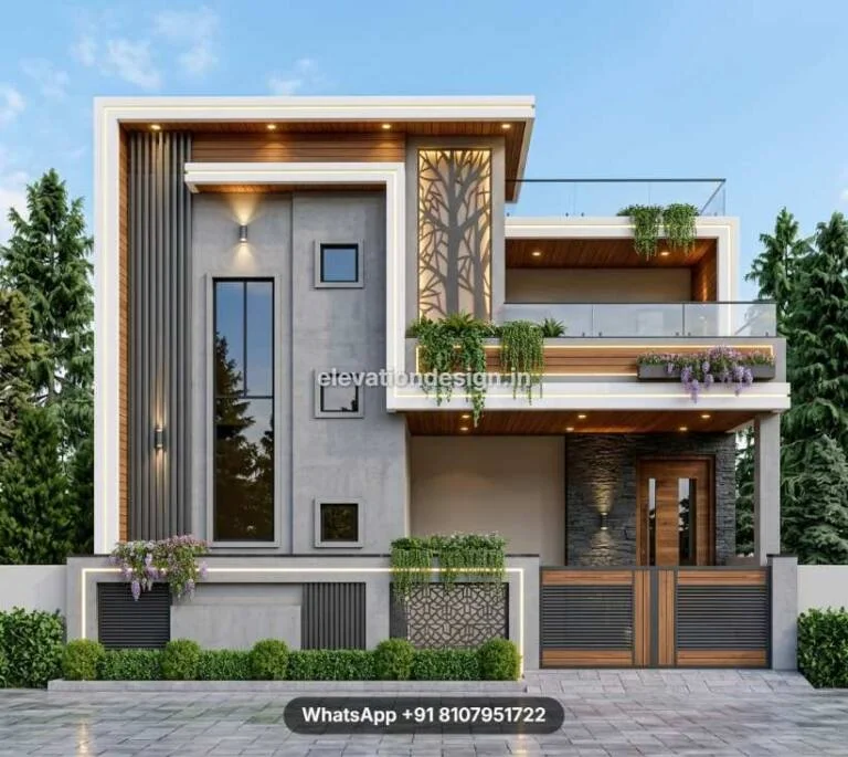 Modern 20x40 House Elevation With Cnc Tree Panel