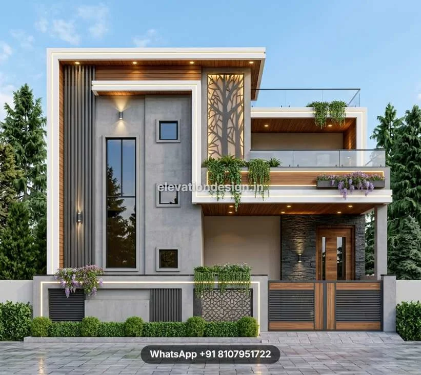 Modern 20x40 House Elevation With Cnc Tree Panel