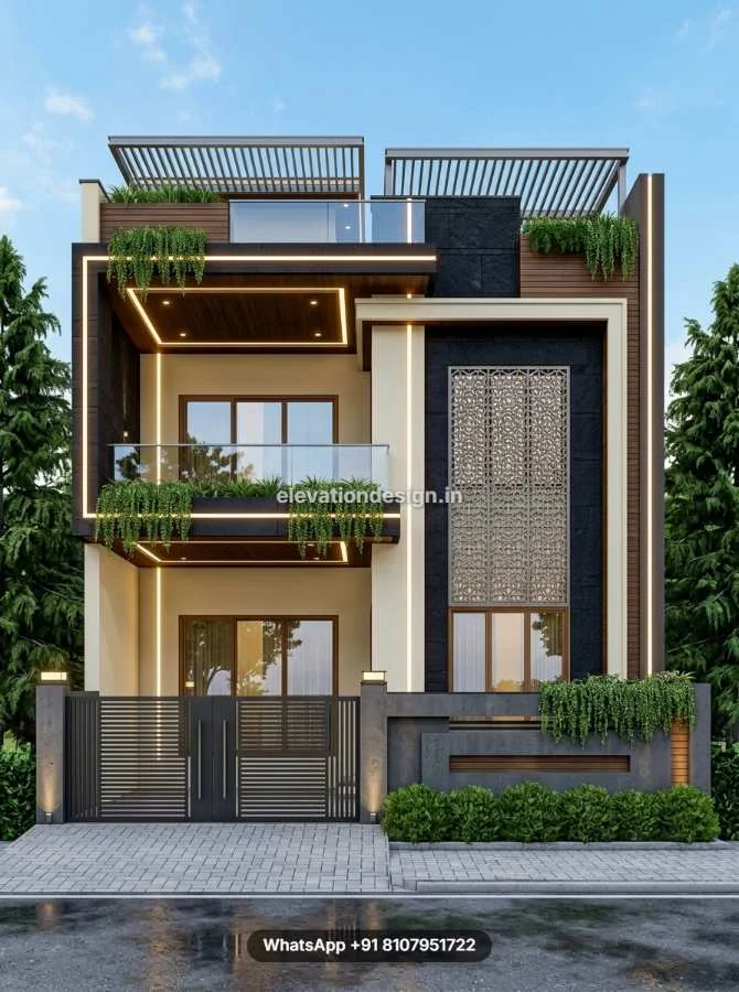 Modern Duplex Elevation With Cnc Cutting