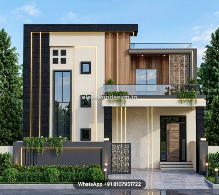 Modern G 1 House Front Elevation Design With Lighting
