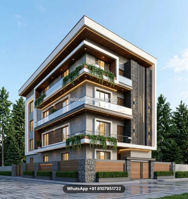 Modern House Front Design With Glass Railing