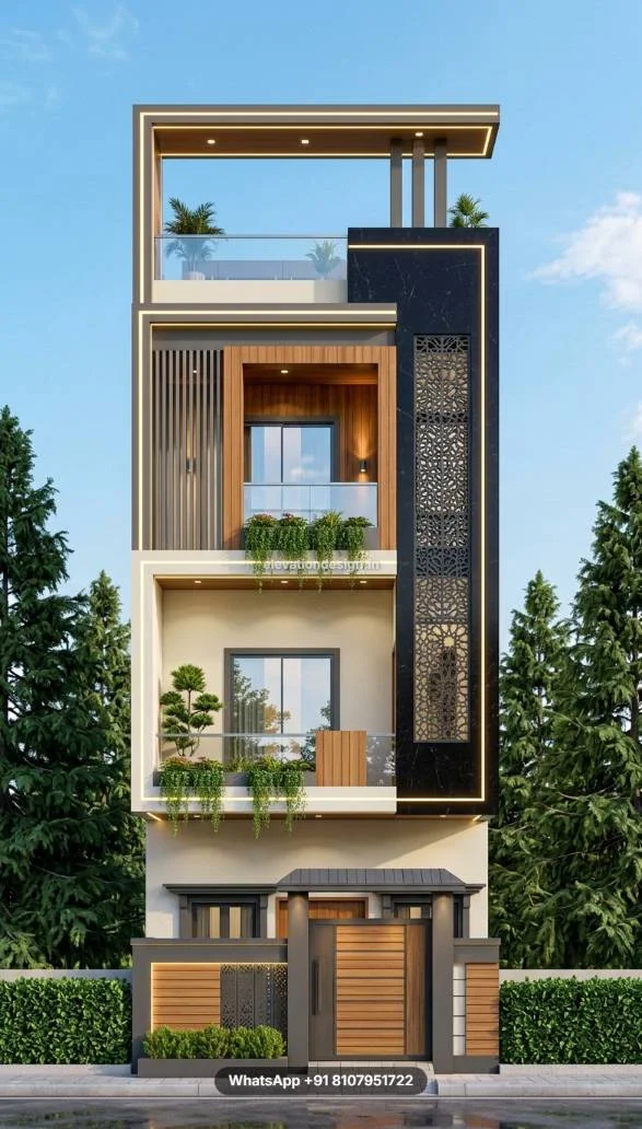 Modern Narrow Duplex Front Design With Cnc Cutting