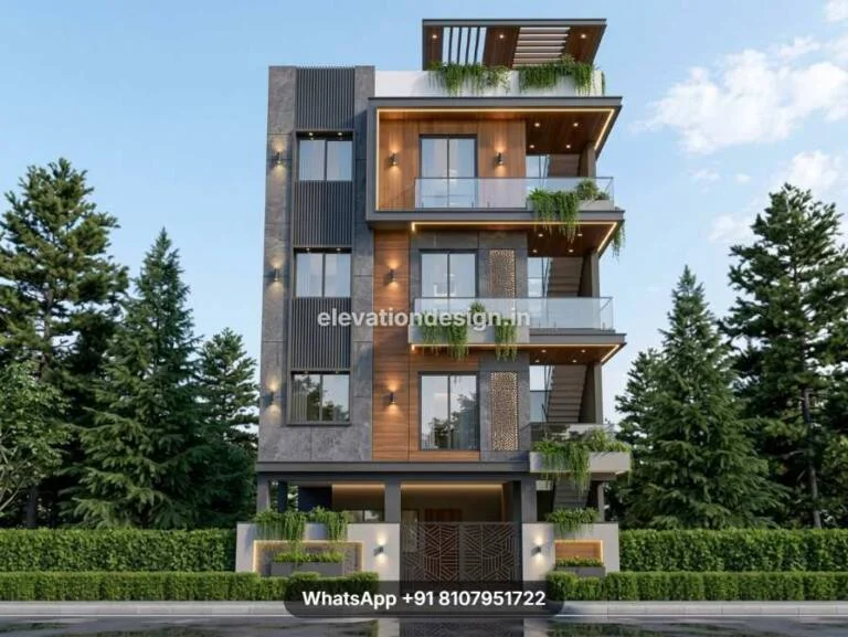 Narrow Multi Floor Modern House Elevation Design