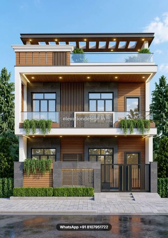 Premium Elevation Designs Modern Wood Stone Front